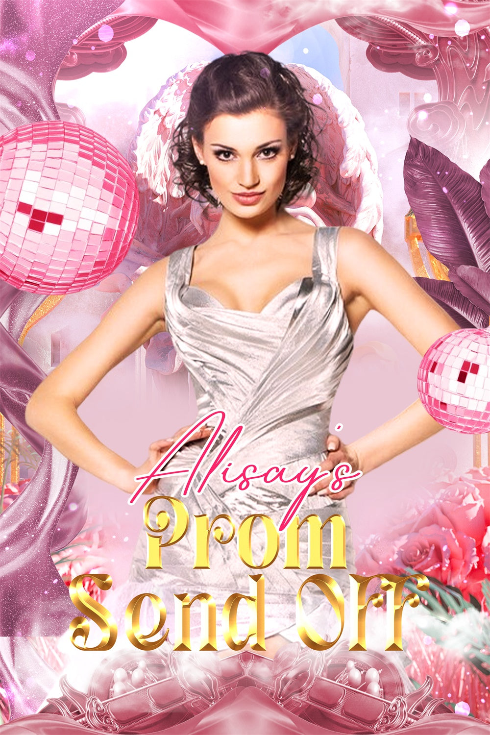 Toile de fond photo de bal Personnalisable Disco Rose Rétro LXX4-141