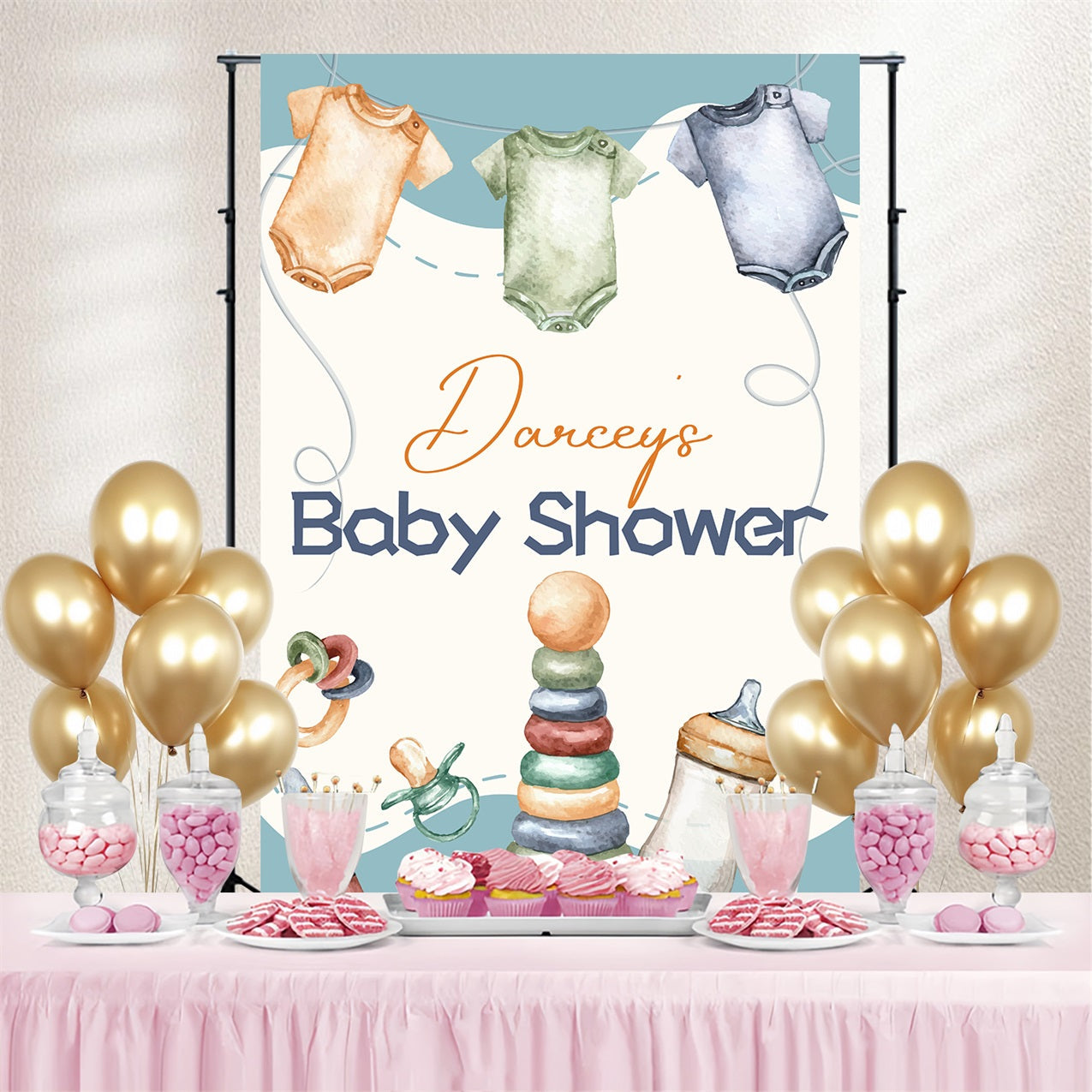 Toile de fond Baby Shower Garçon Body Jouets Décor Personnalisée LXX4-186