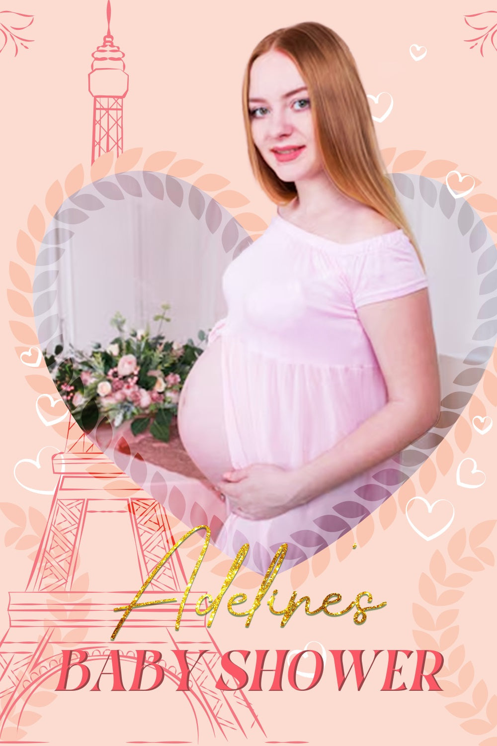 Toile de fond Photo Baby Shower Cœur Tour Eiffel Personnalisée LXX4-190