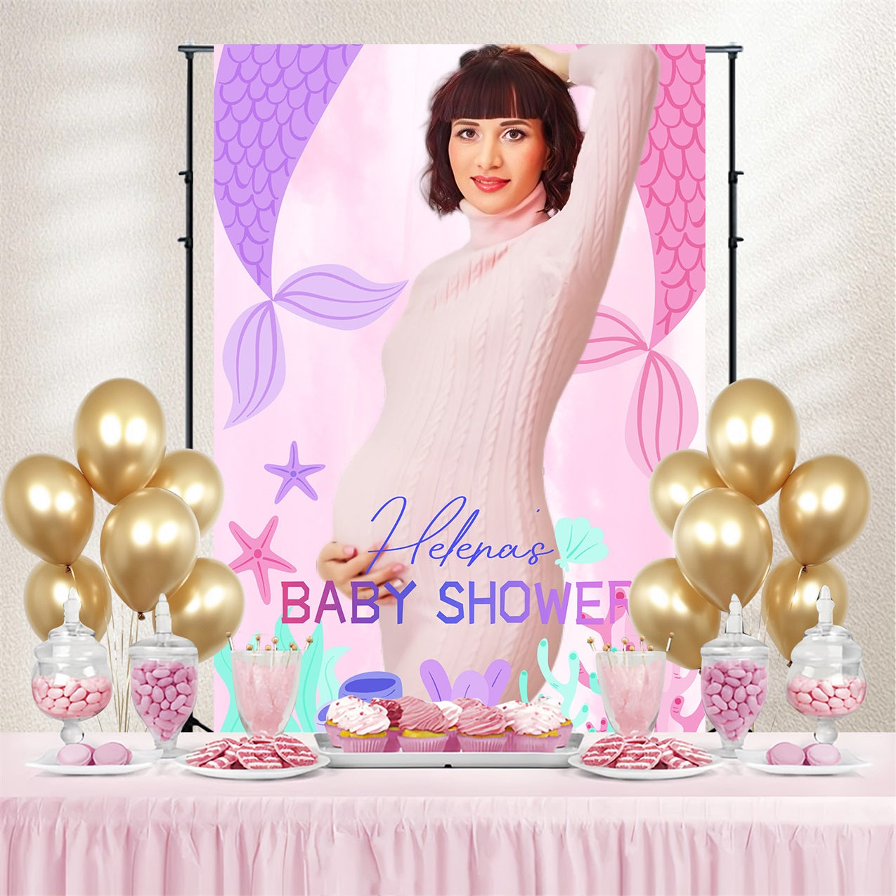 Toile de fond Baby Shower Sirène Queue Sous la Mer Personnalisée LXX4-198