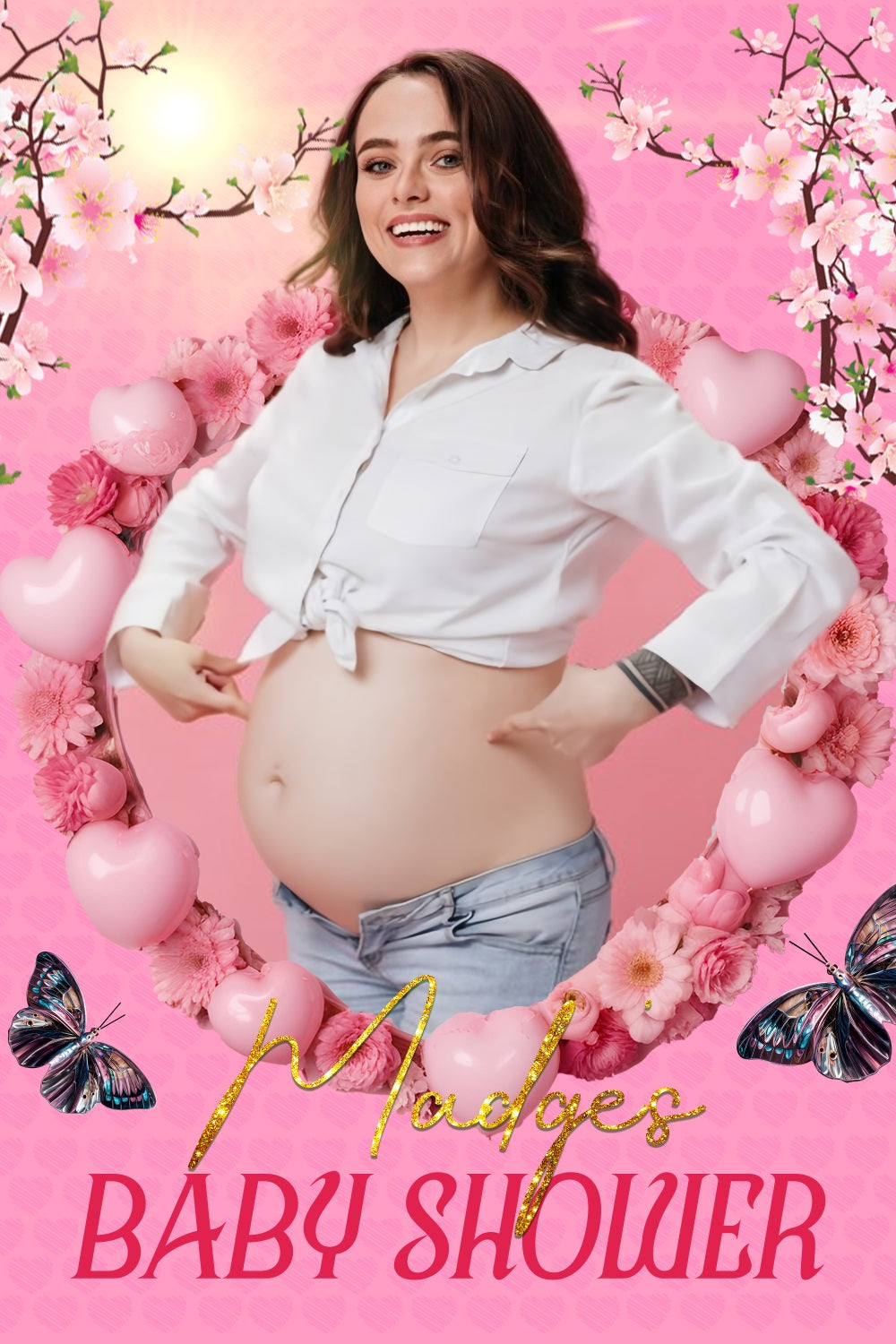 Toile de fond Baby Shower Fleurs Cœur Rose Fleuri Personnalisée LXX4-202