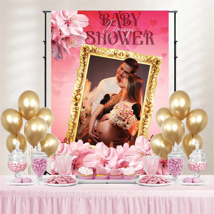 Toile de fond Fleurs Baby Shower Cadre d’Amour Fleuri Personnalisée LXX4-204