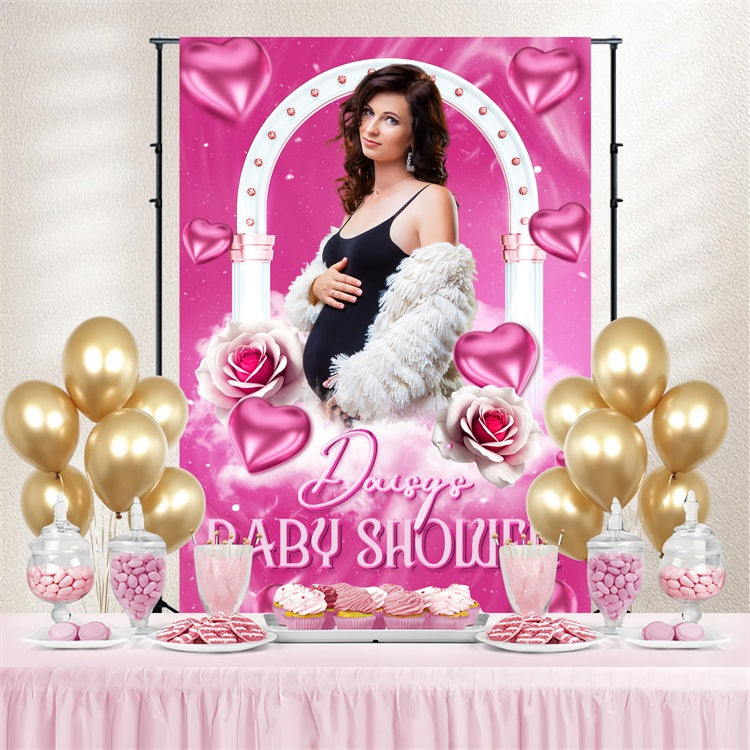 Toile de fond Baby Shower Personnalisée Ballons Cœur Arche Nuage LXX4-206