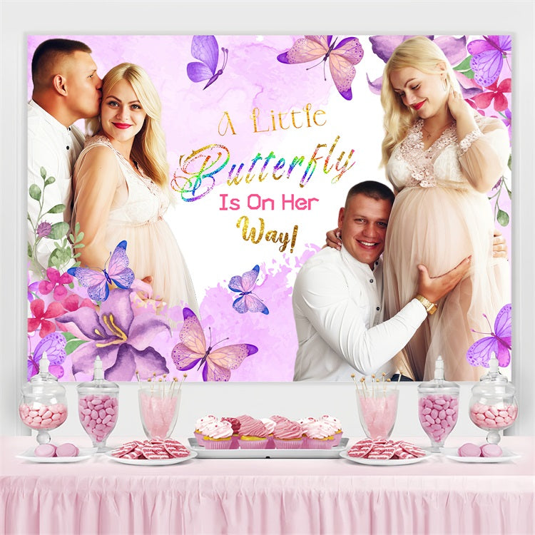 Toile de fond Baby Shower Fille Jardin Pastel Papillons Personnalisée LXX4-209