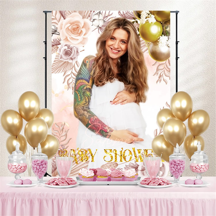 Toile de fond Baby Shower Bohème Ballons Floraux Personnalisée LXX4-212