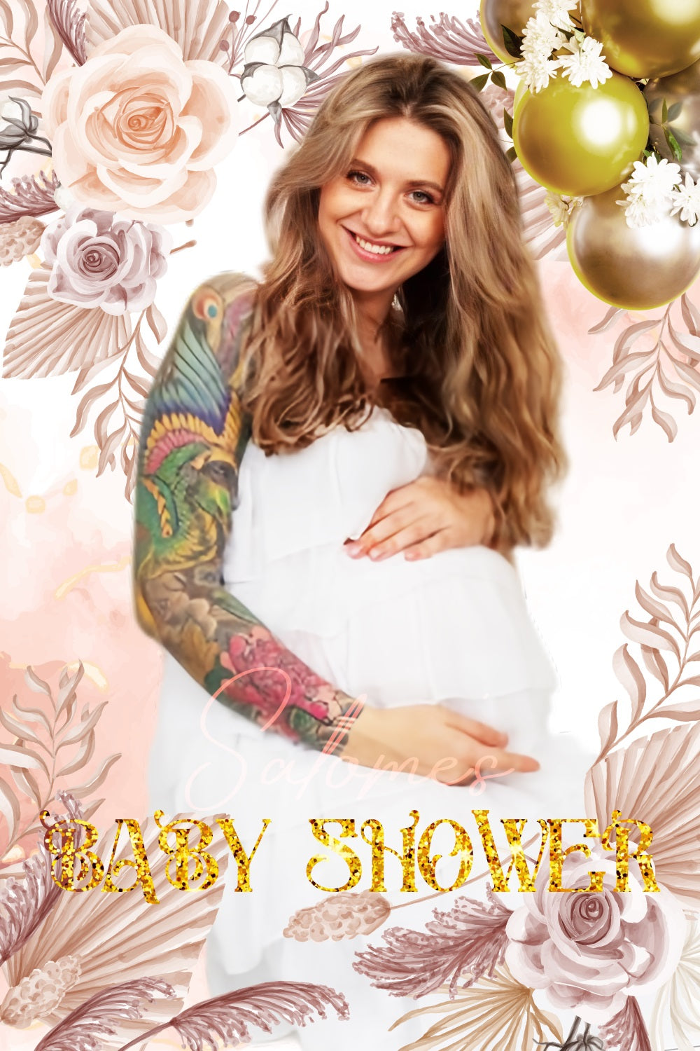 Toile de fond Baby Shower Bohème Ballons Floraux Personnalisée LXX4-212