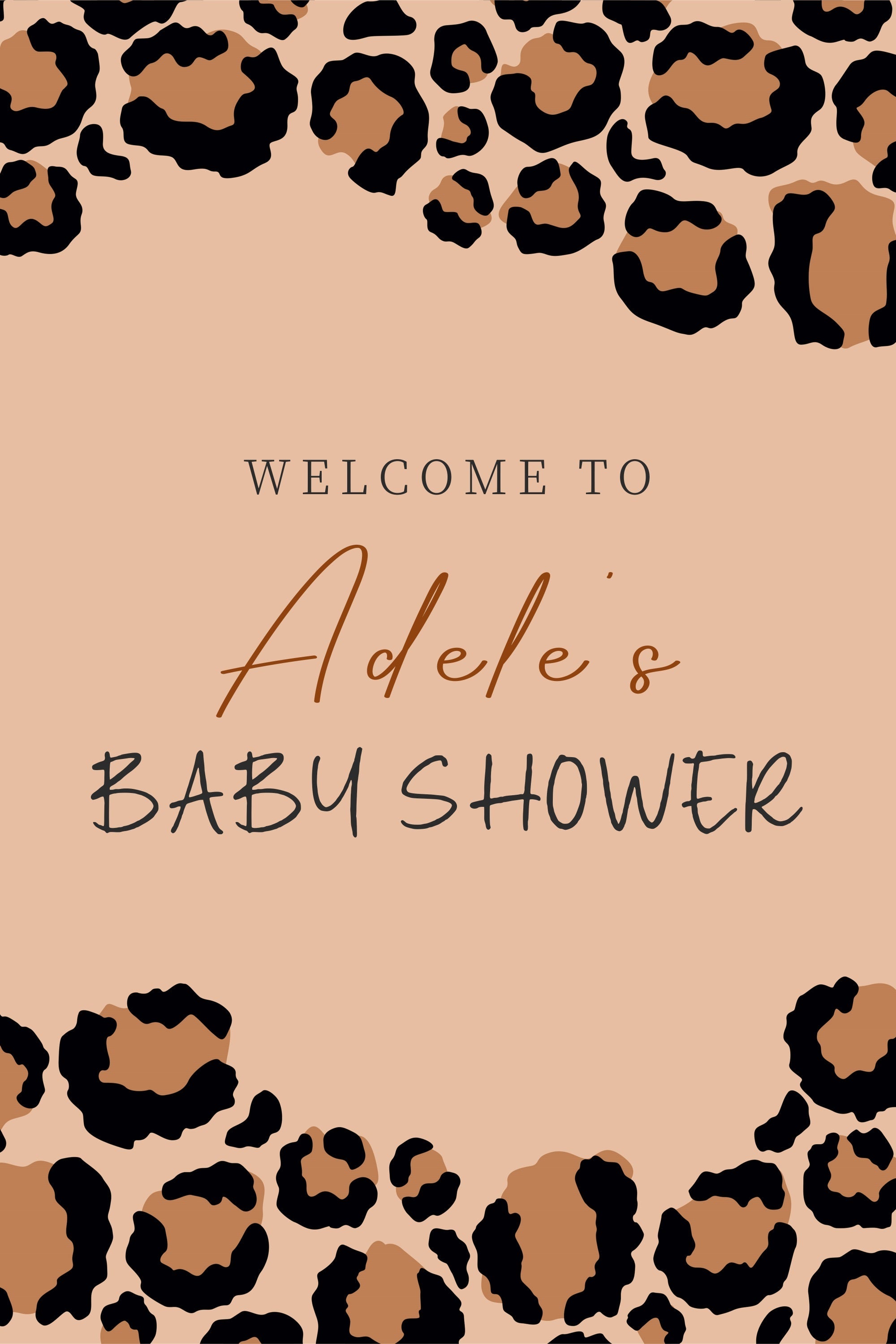 Toile de fond Baby Shower Léopard Beige Bienvenue Personnalisée LXX4-214