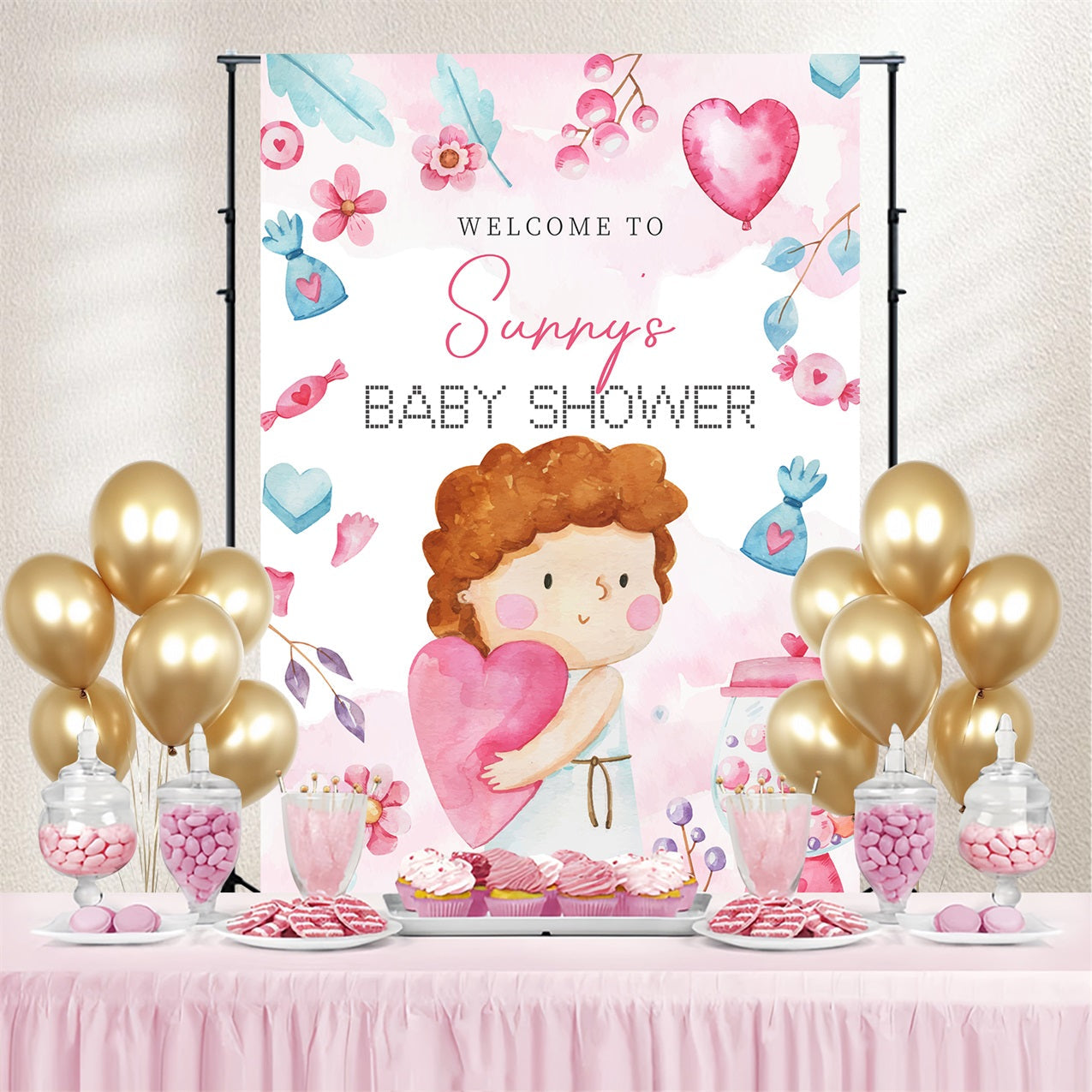 Toile de fond Baby Shower Doux Monde de Bonbons Dessin Animé Personnalisée LXX4-216