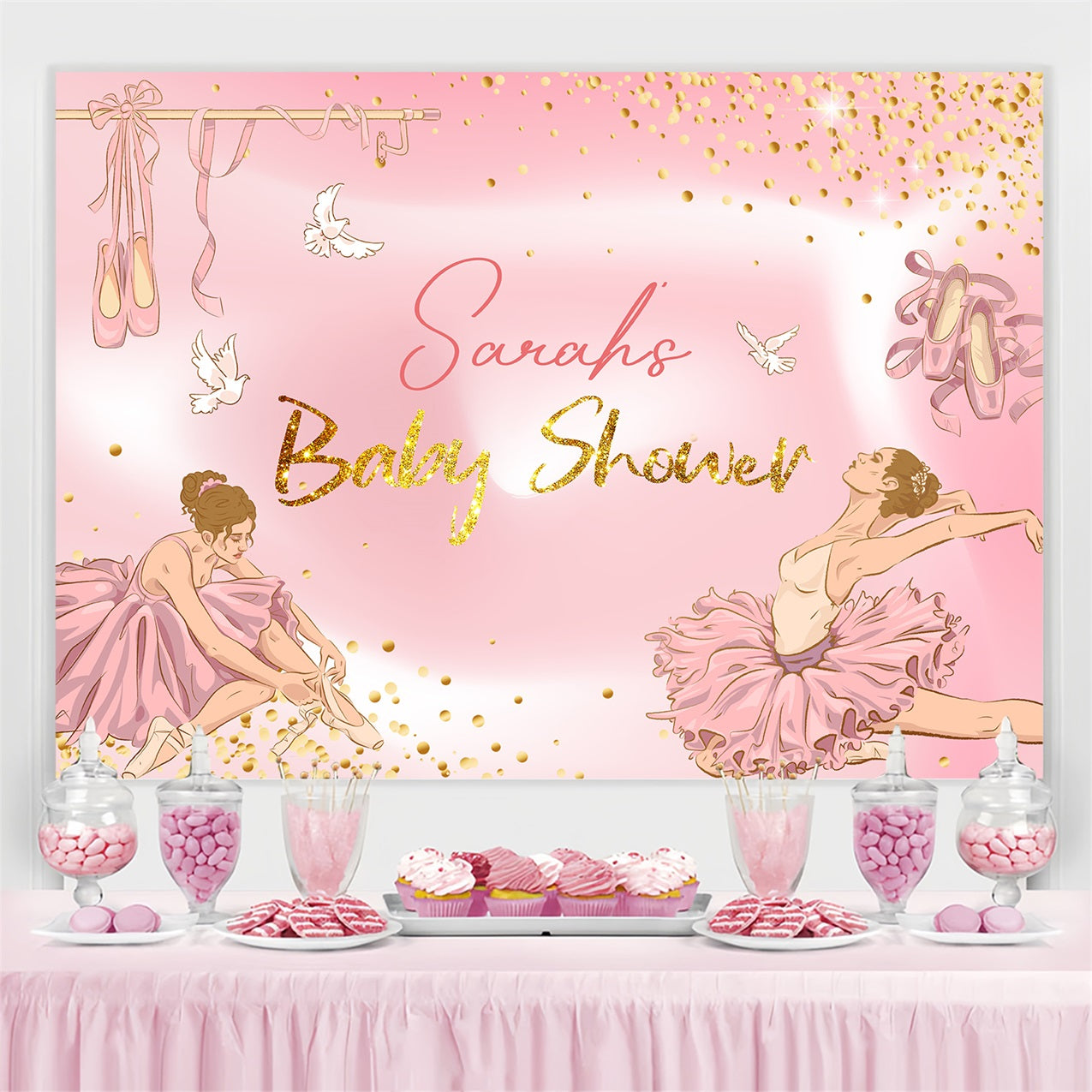 Toile de fond Baby Shower Fille Danseuse Étoile Scintillante Personnalisée LXX4-218