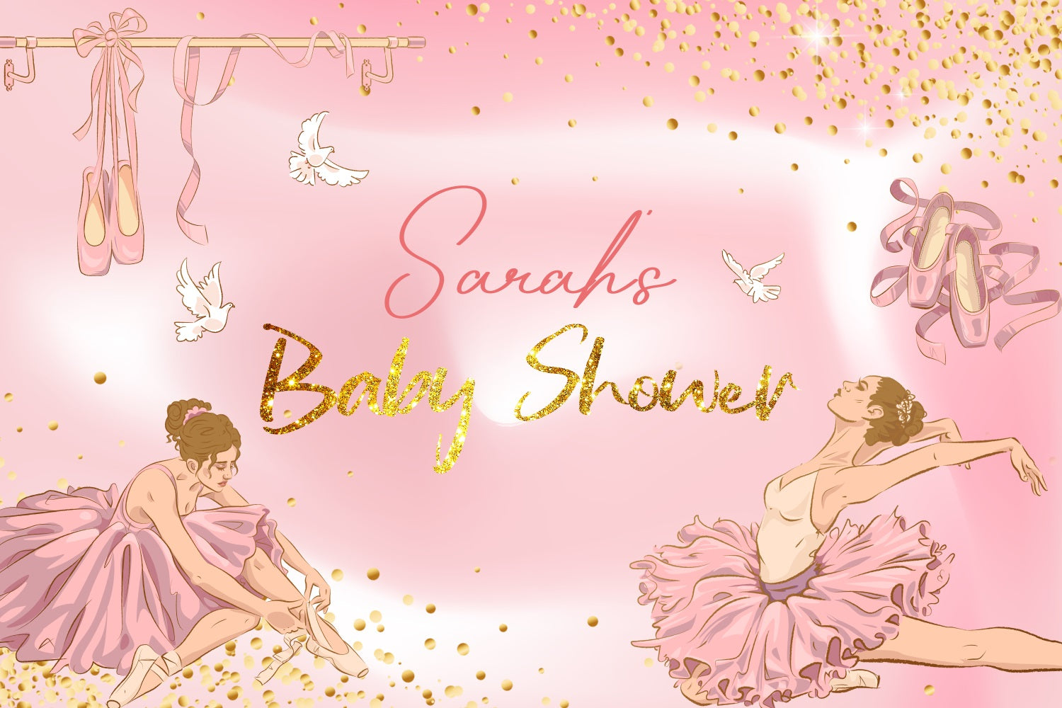 Toile de fond Baby Shower Fille Danseuse Étoile Scintillante Personnalisée LXX4-218