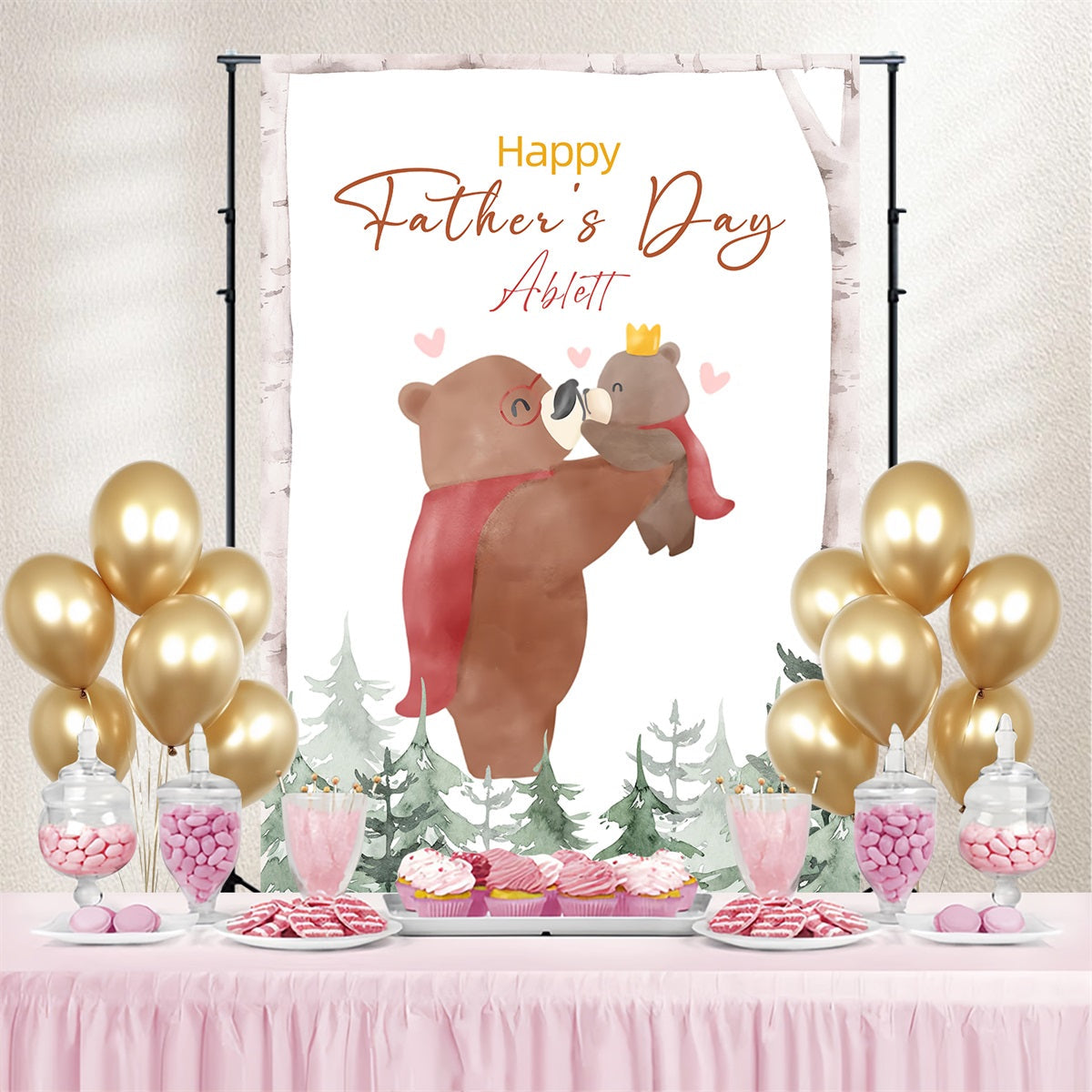 Toile de fond Fête des Pères Ours des Bois Câlin Personnalisée LXX4-54