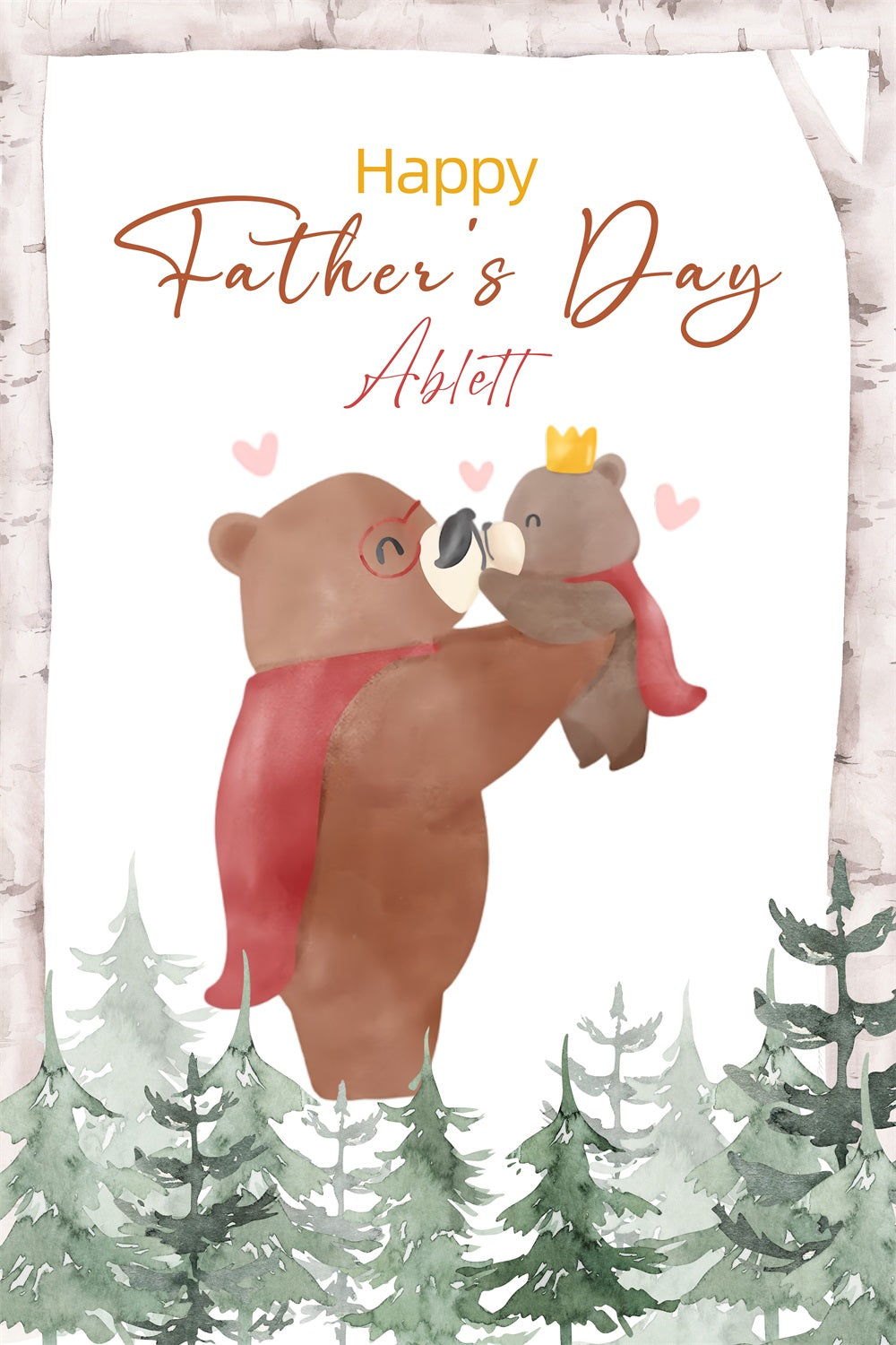 Toile de fond Fête des Pères Ours des Bois Câlin Personnalisée LXX4-54