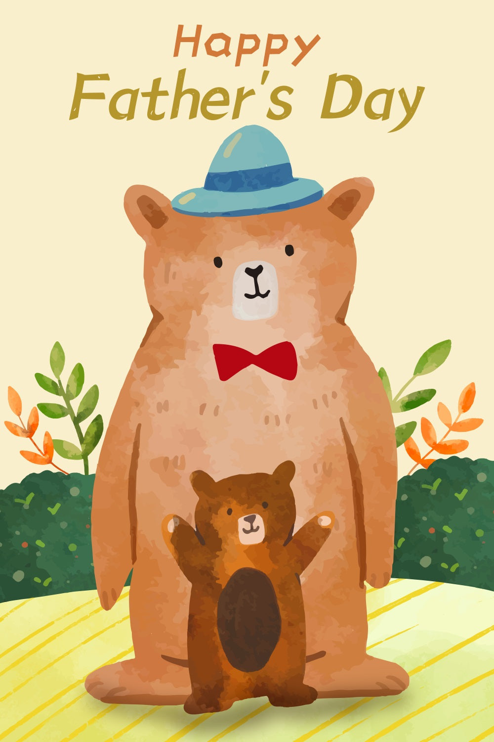 Toile de fond Fête des Pères Adorables Ours Bruns Personnalisée LXX4-59