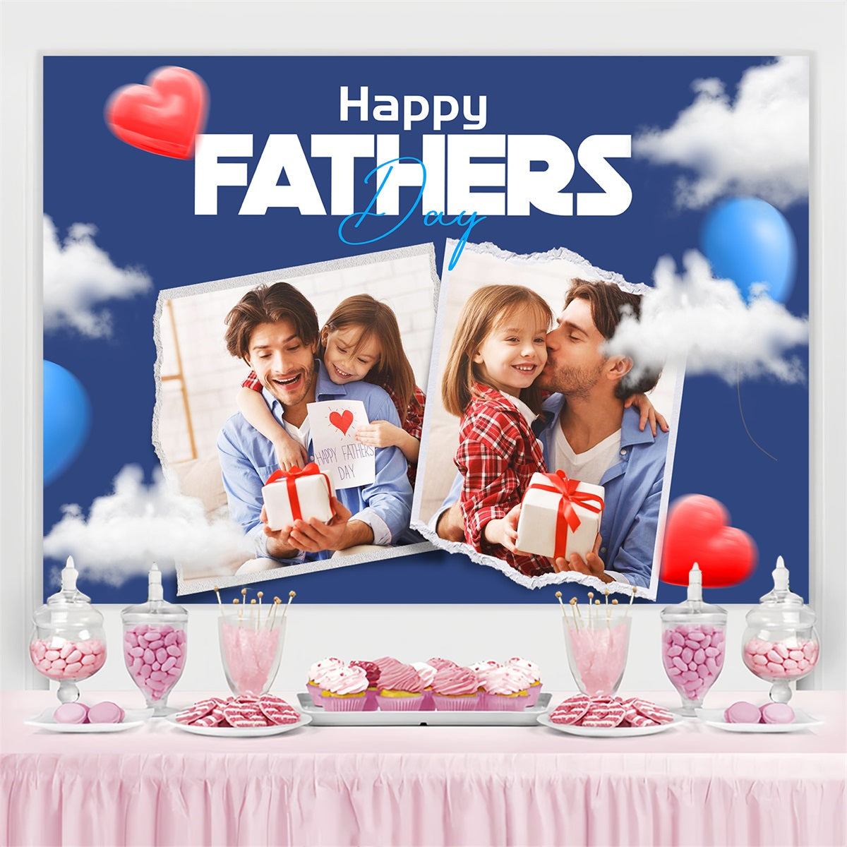 Toile de fond Fête des Pères Ballons Nuageux Cœurs Personnalisée LXX4-83