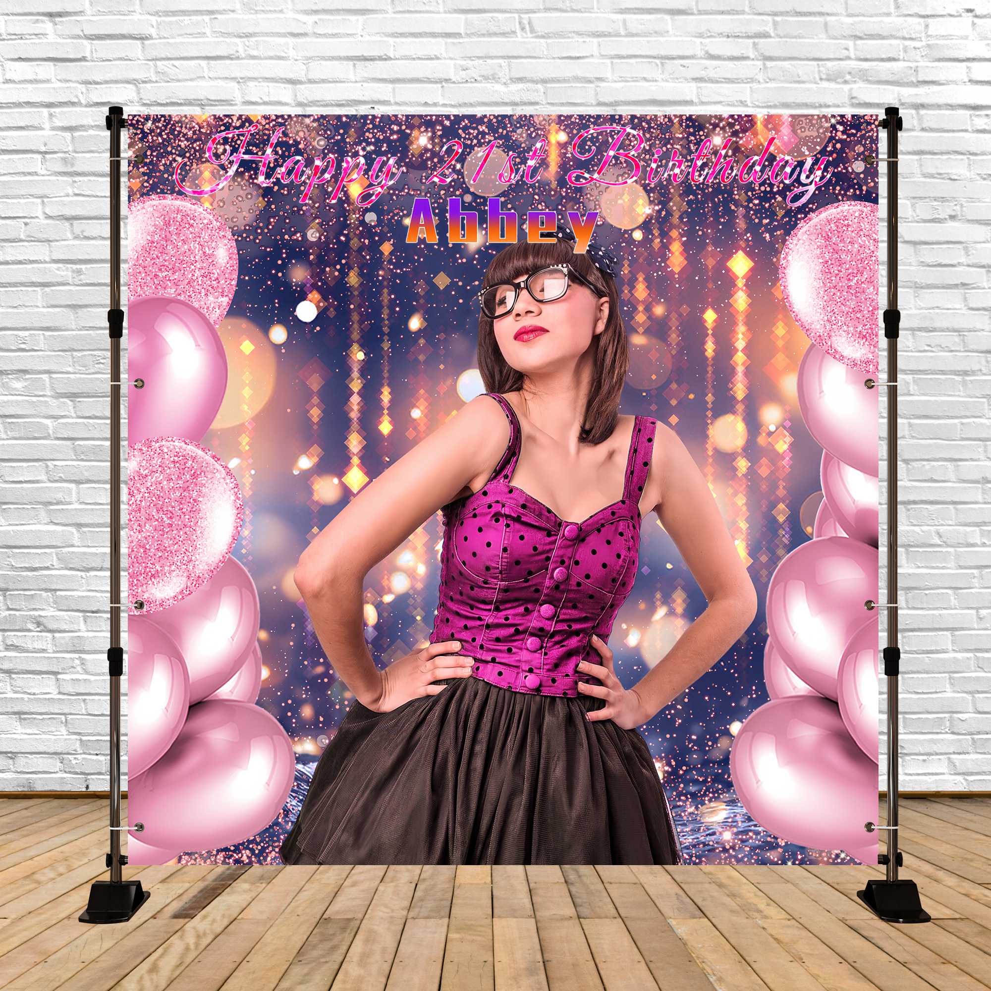 Toile de fond Anniversaire Personnalisé Ballons Pailletés 21e LXX5-101