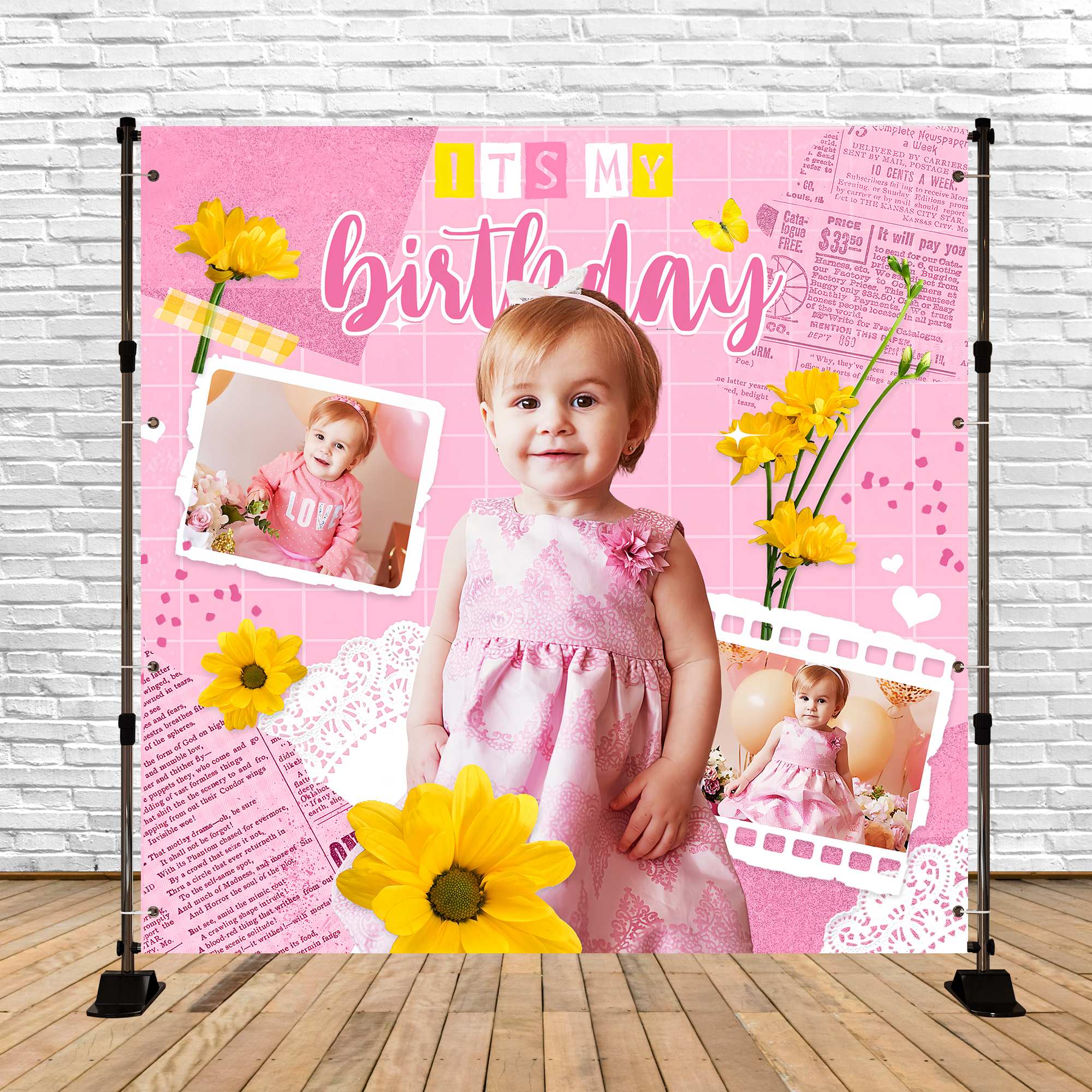 Toile de fond Photo Anniversaire Personnalisable Scrapbook Rose Fleur LXX5-104