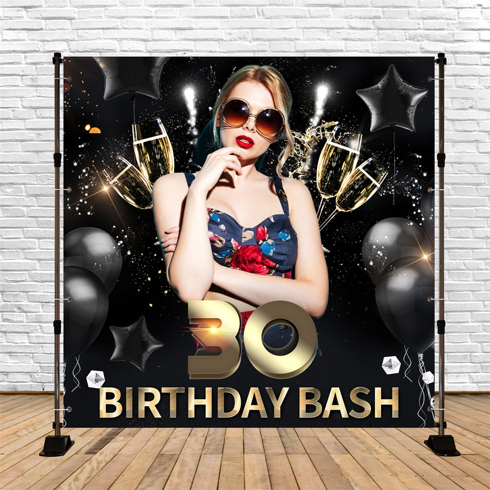 Toile de fond Anniversaire Personnalisé Ballon Champagne 30e LXX5-114