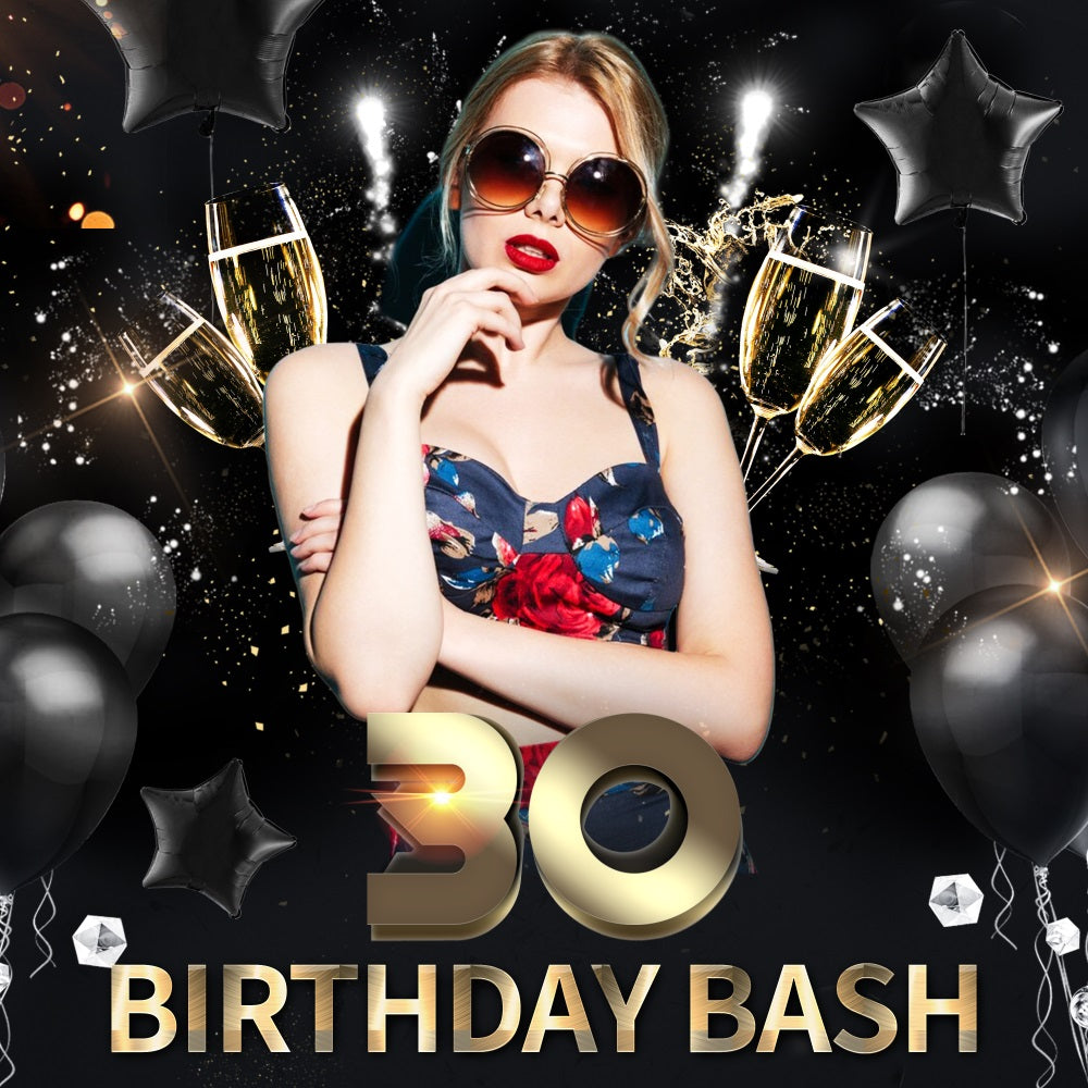 Toile de fond Anniversaire Personnalisé Ballon Champagne 30e LXX5-114