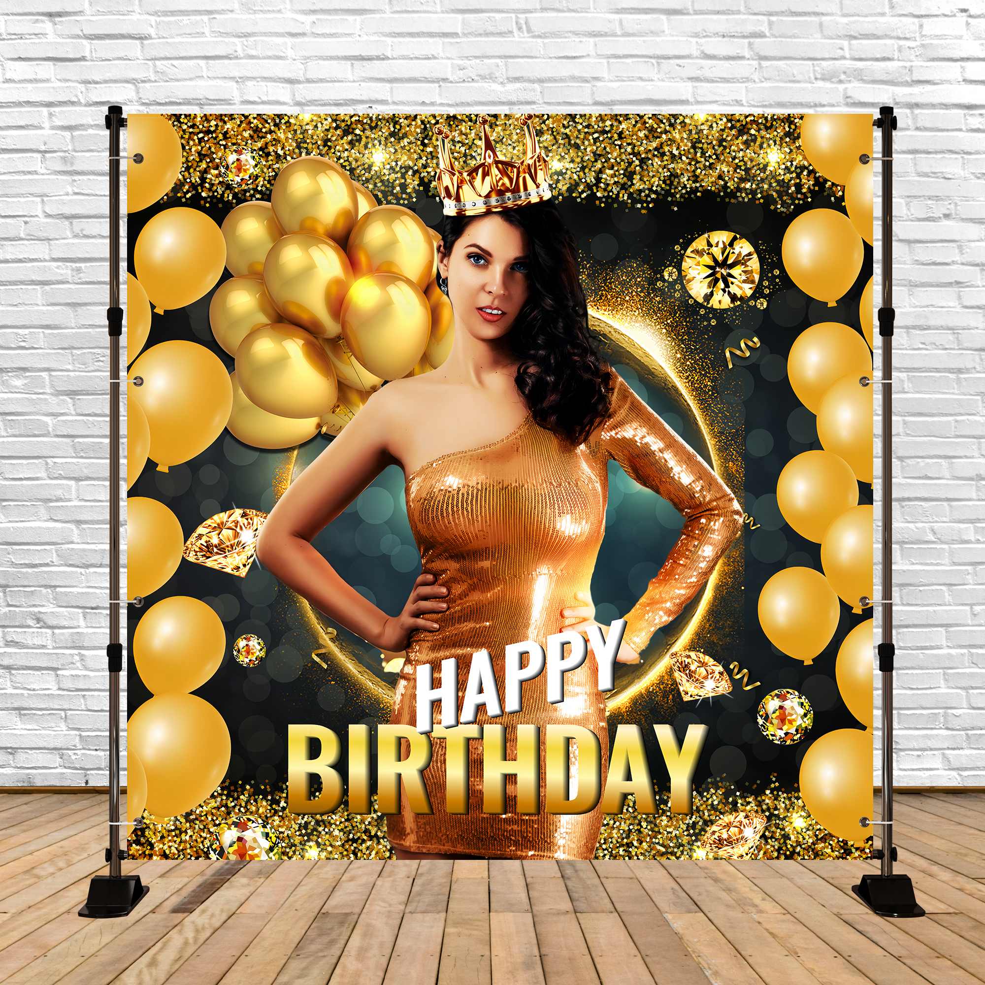 Toile de fond Photo Anniversaire Personnalisable Ballons Pailletés LXX5-116
