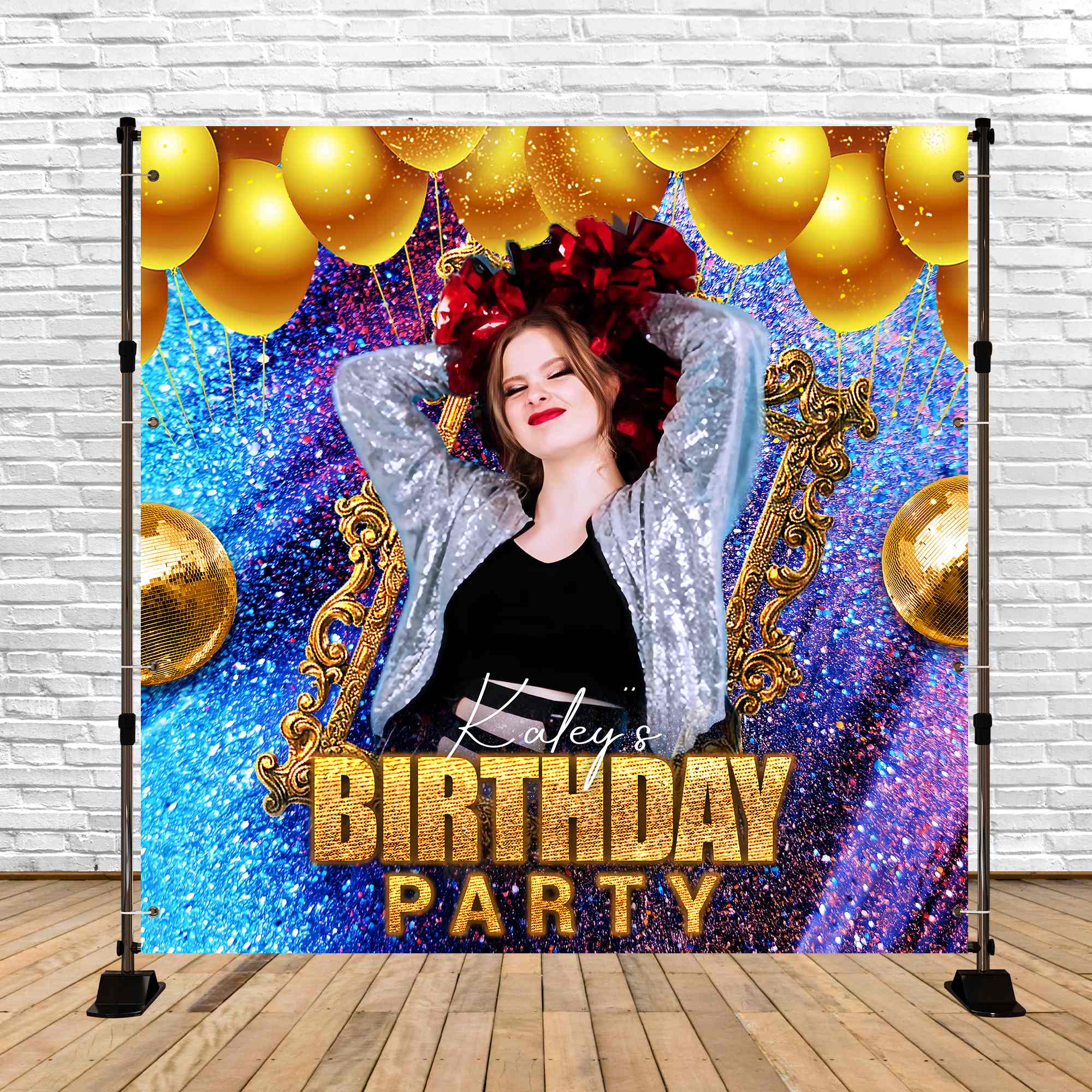 Toile de fond Deco Anniversaire Personnalisé Cadre Ballon Pailleté LXX5-119