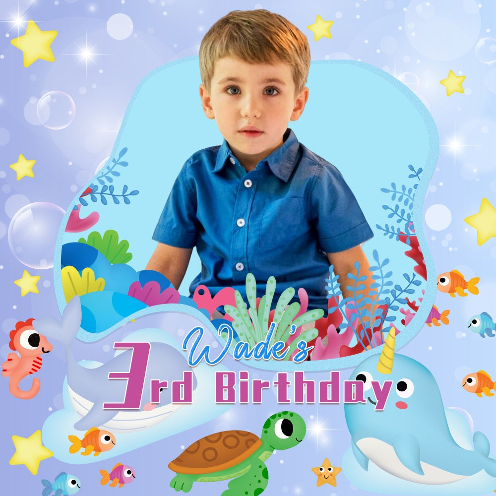 Toile de fond Photo Anniversaire Personnalisable Aventure Sous-Marine 3e LXX5-132