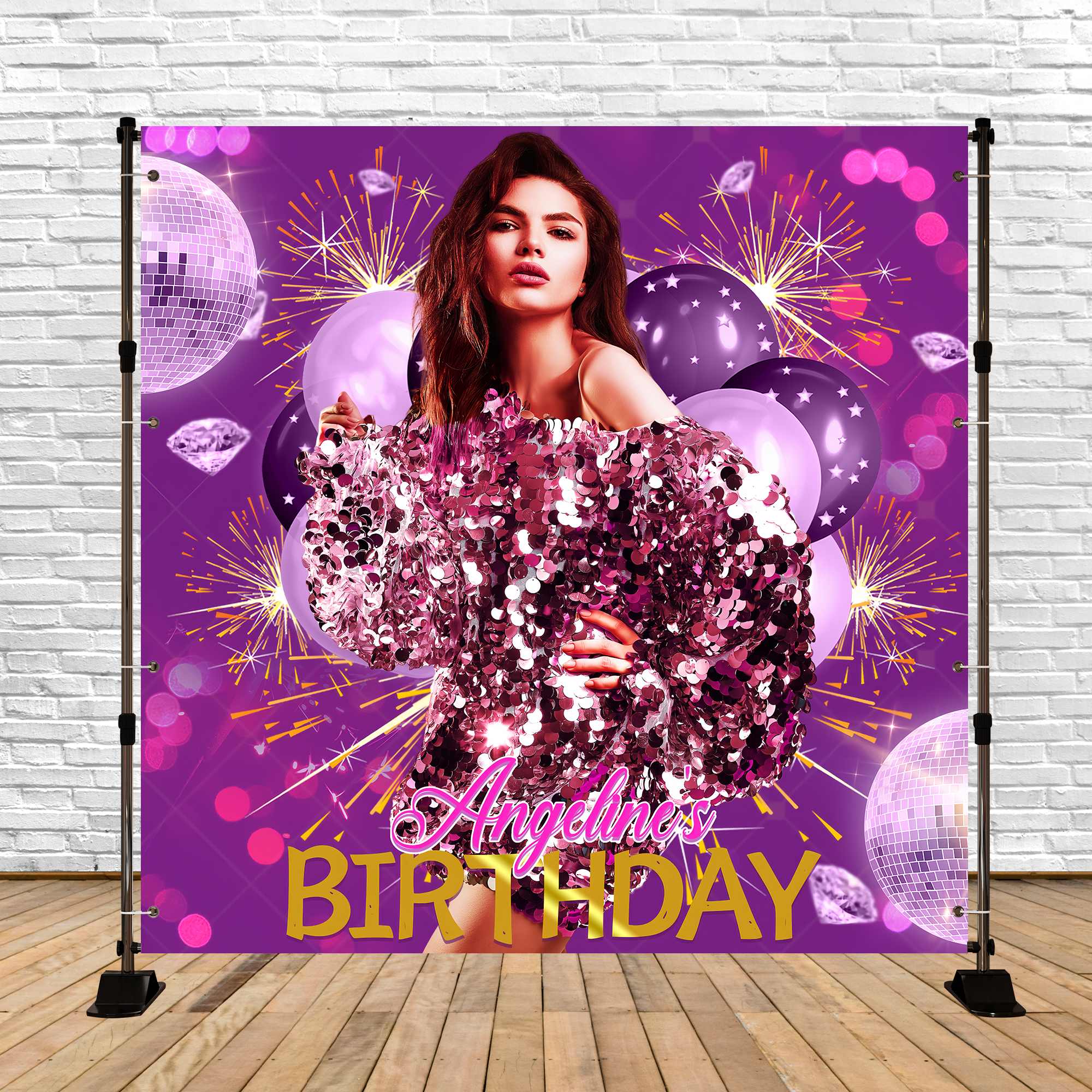 Toile de fond Anniversaire Personnalisé Ballon Disco Violet LXX5-137