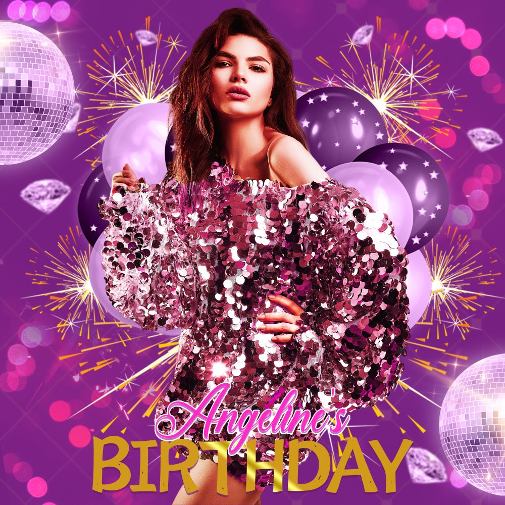 Toile de fond Anniversaire Personnalisé Ballon Disco Violet LXX5-137