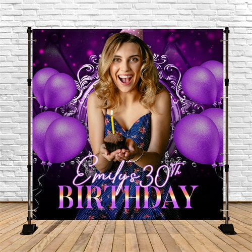 Toile de fond Photo Anniversaire Personnalisable Ballon Violet 30e LXX5-138