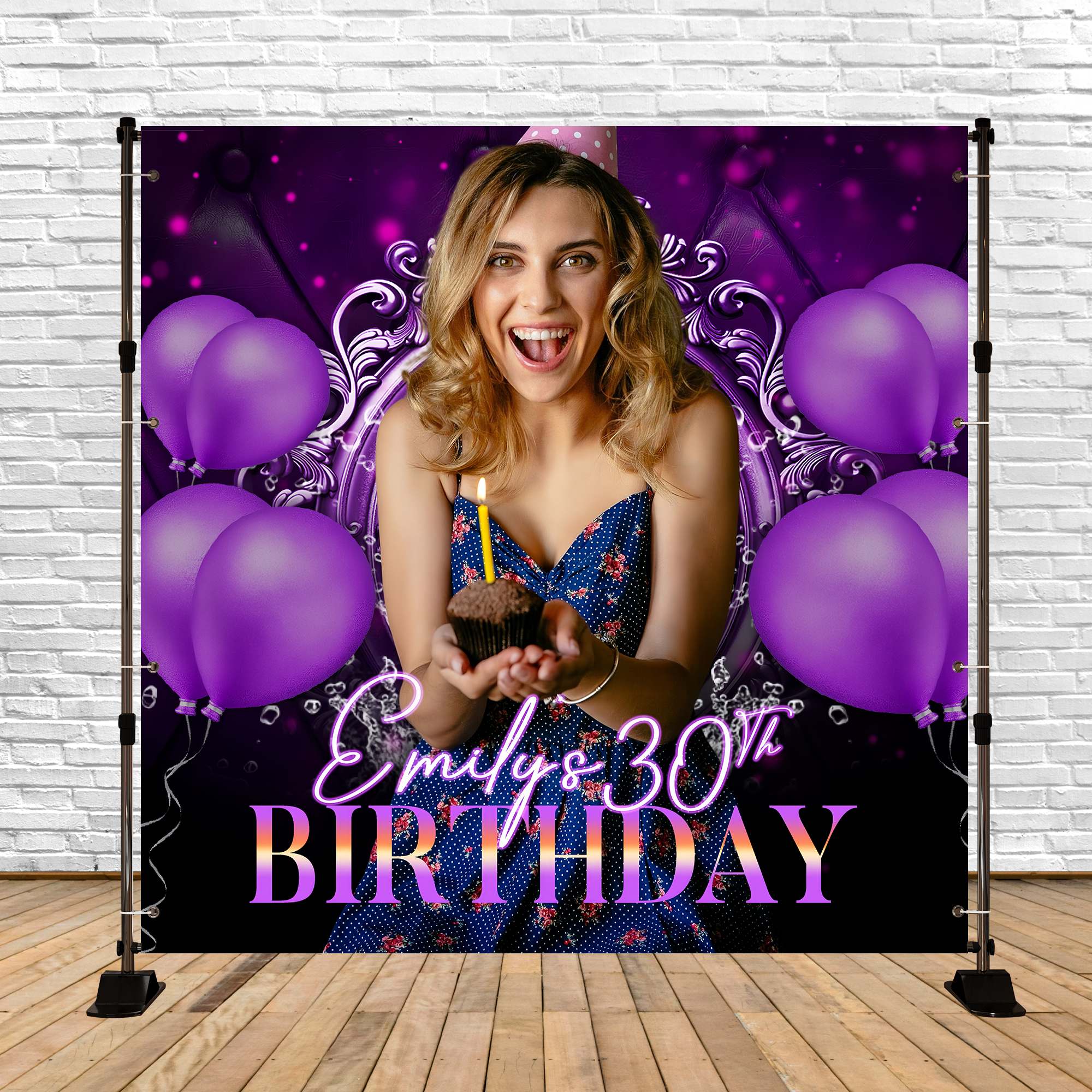 Toile de fond Photo Anniversaire Personnalisable Ballon Violet 30e LXX5-138