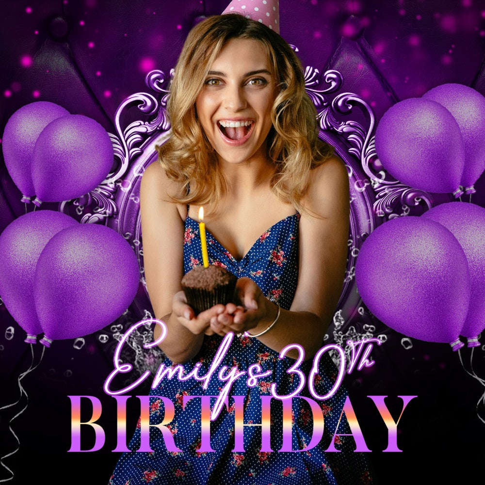 Toile de fond Photo Anniversaire Personnalisable Ballon Violet 30e LXX5-138