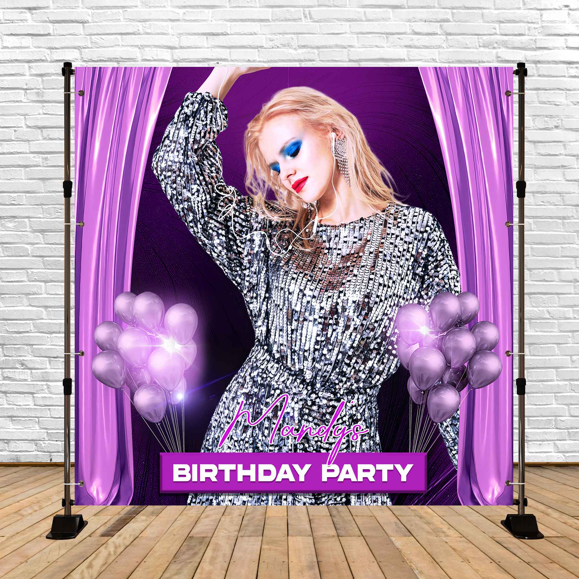 Toile de fond Personnalisable Anniversaire Ballons Violet Rideau LXX5-139