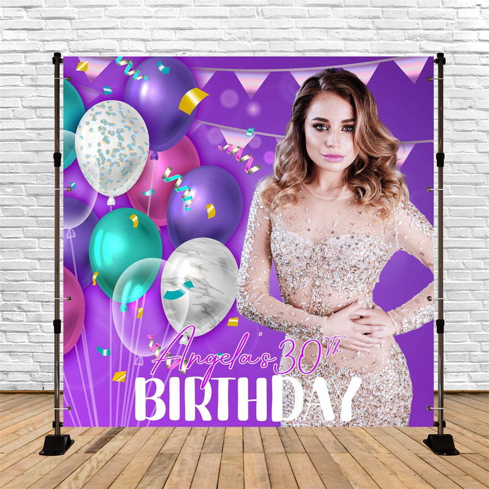 Toile de fond Personnalisable Anniversaire Ballons Colorés 30e LXX5-143
