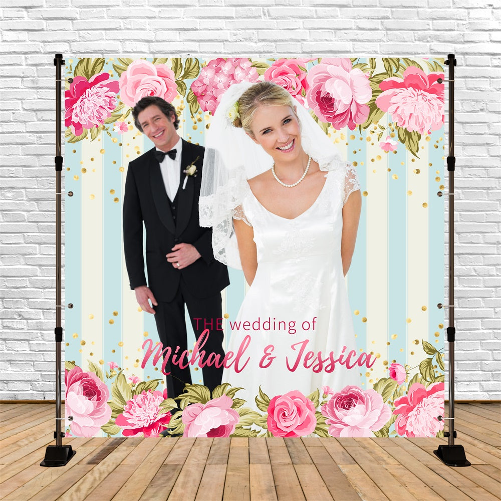 Toile de fond Mariage Romance Pivoine Rose Personnalisable LXX5-164