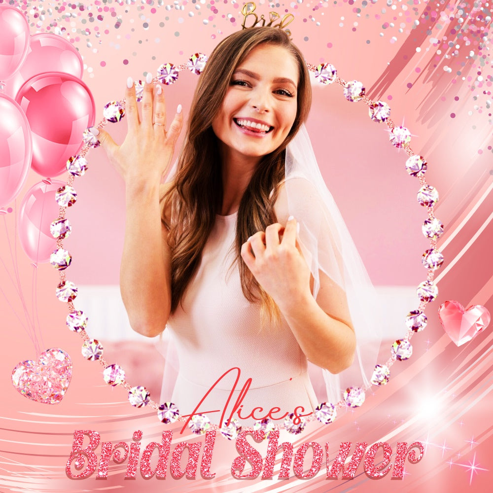 Toile de fond Bridal Shower Personnalisable Ballons Confettis Roses LXX5-170