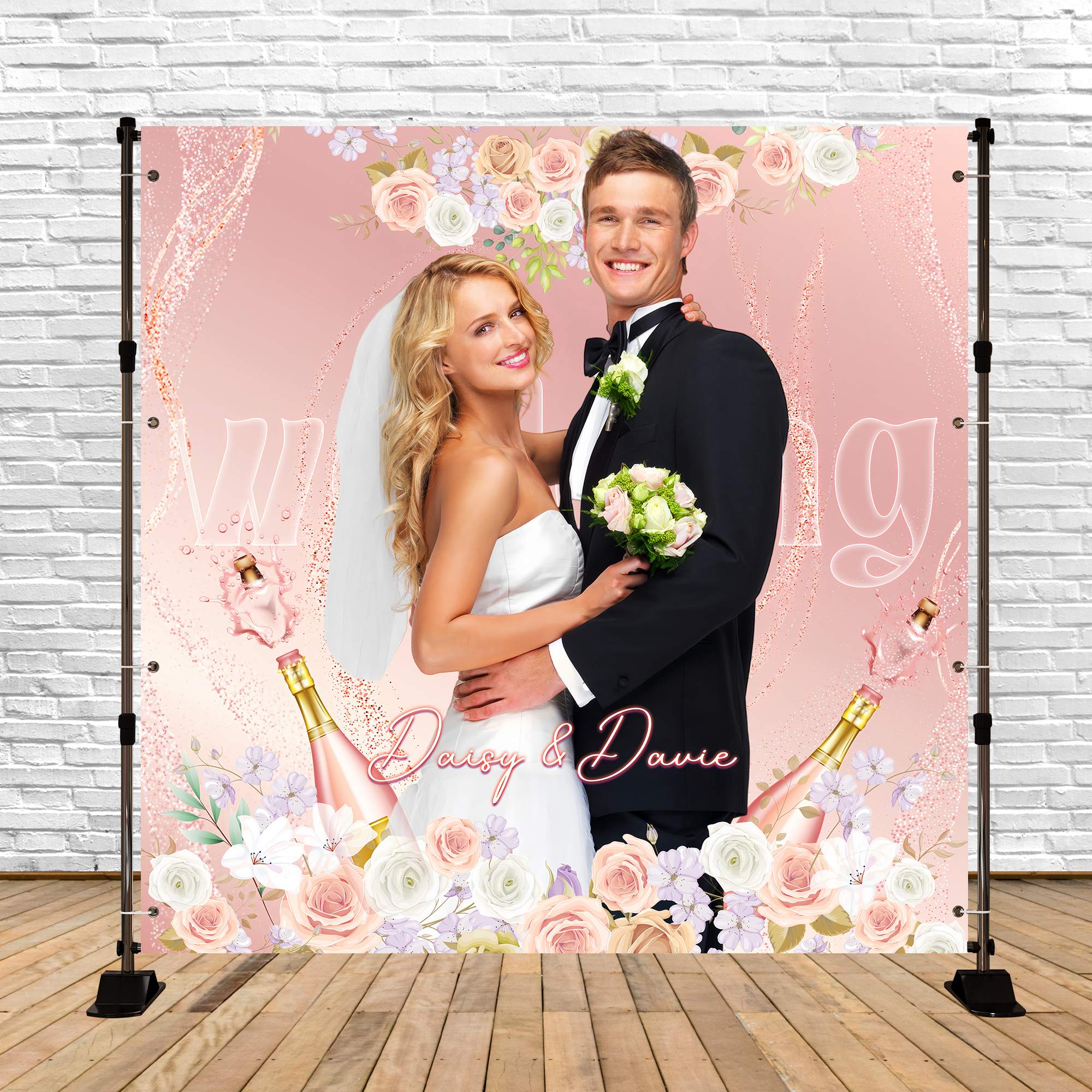 Toile de fond Mariage Idées Champagne Floral Blush Personnalisable LXX5-173