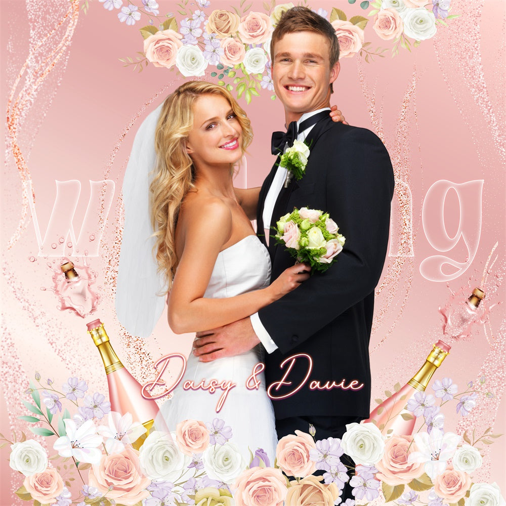 Toile de fond Mariage Idées Champagne Floral Blush Personnalisable LXX5-173