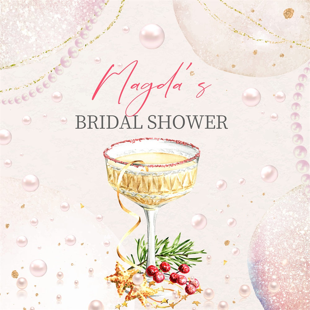 Toile de fond Bridal Shower Personnalisable Perles Roses Luxe LXX5-178