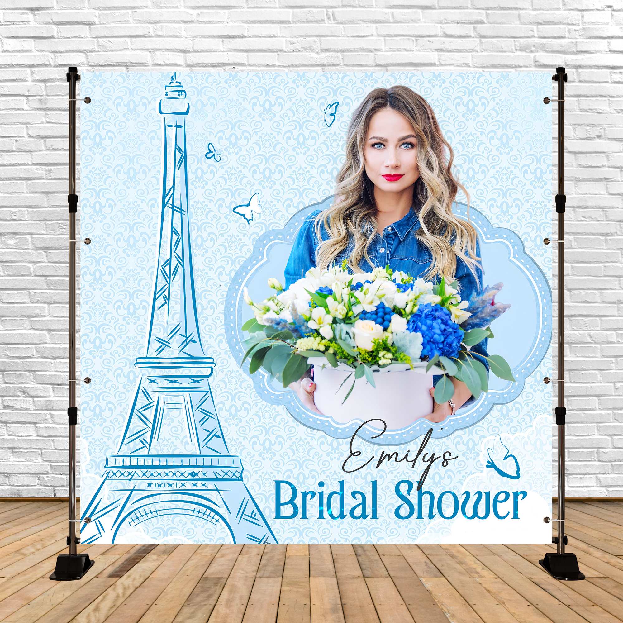 Toile de fond Bridal Shower Personnalisable Floral Chic Parisien LXX5-181