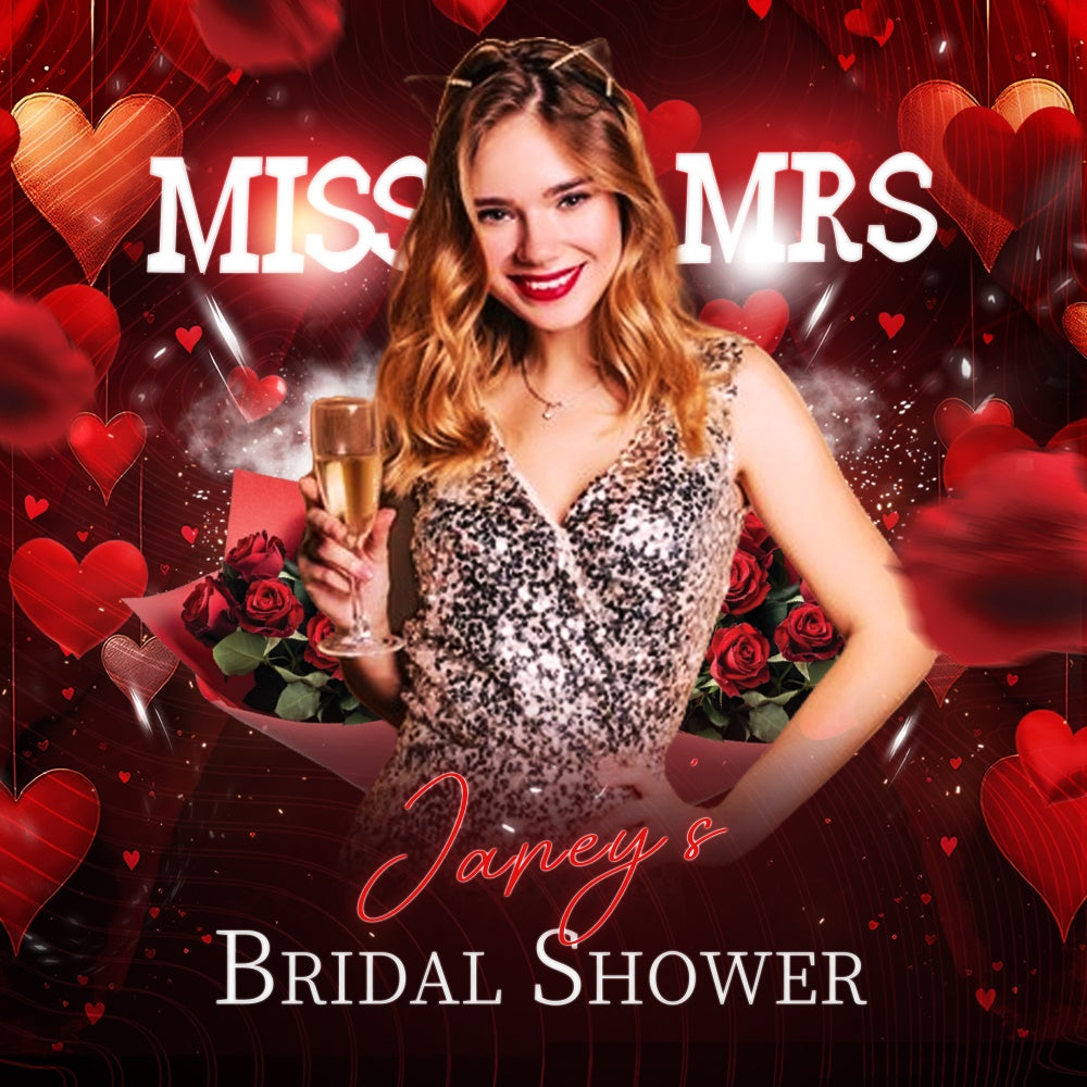 Toile de fond Bridal Shower Personnalisable Rose Rouge Romantique LXX5-183
