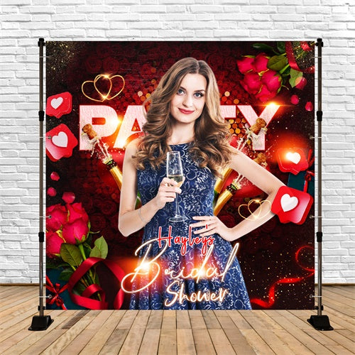 Toile de fond Bridal Shower Personnalisable Célébration Roses Rouges LXX5-184