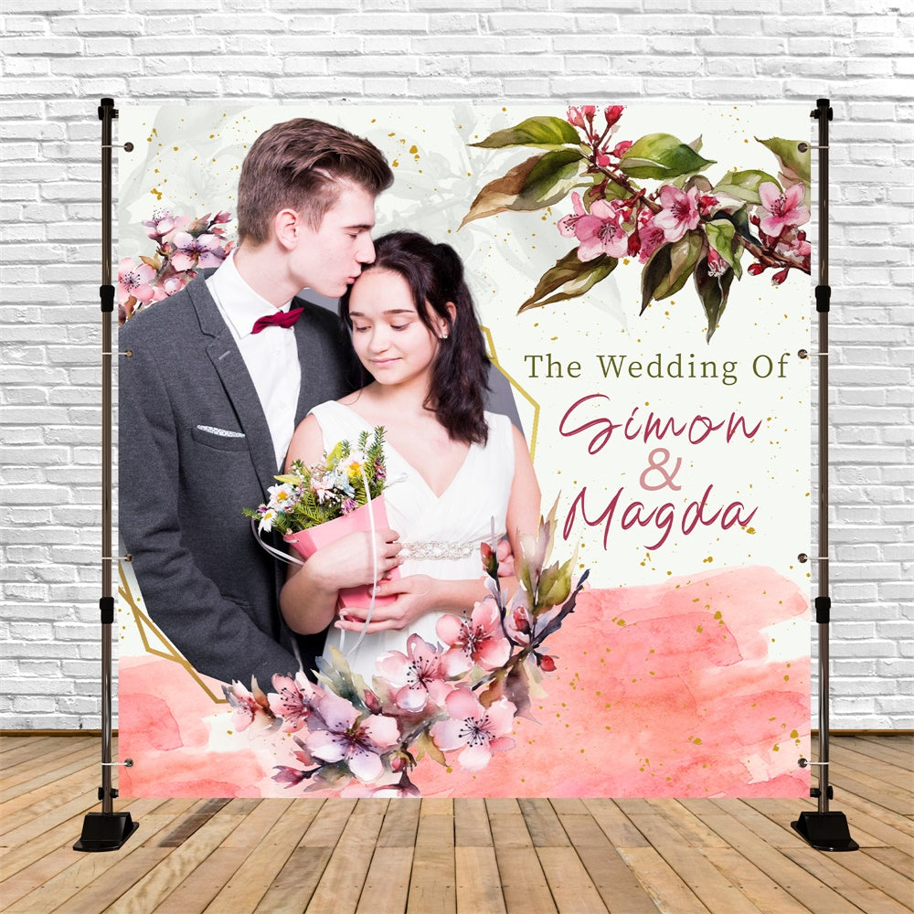 Toile de fond Mariage Aquarelle Botanique Personnalisable LXX5-188