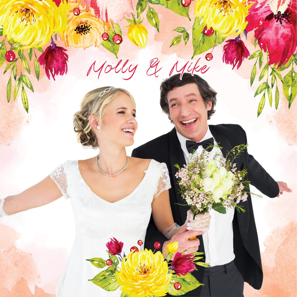 Toile de fond Mariage Aquarelle Florale Joyeuse Personnalisable LXX5-190
