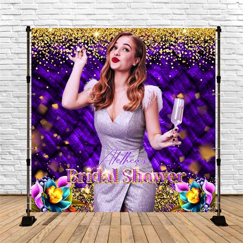 Toile de fond Bridal Shower Personnalisable Paillettes Confettis Dorés LXX5-191