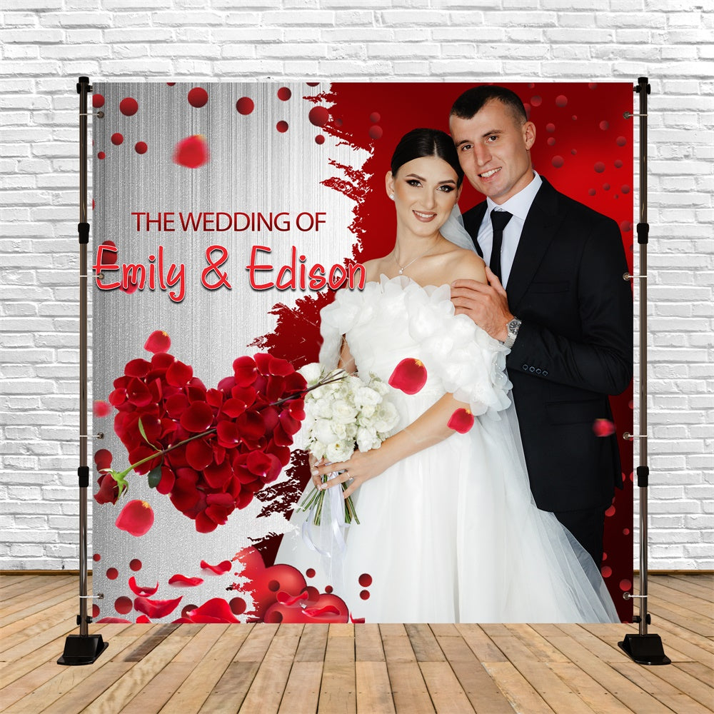 Toile de fond Mariage Élégant Pétales Rose Rouge Personnalisable LXX5-194