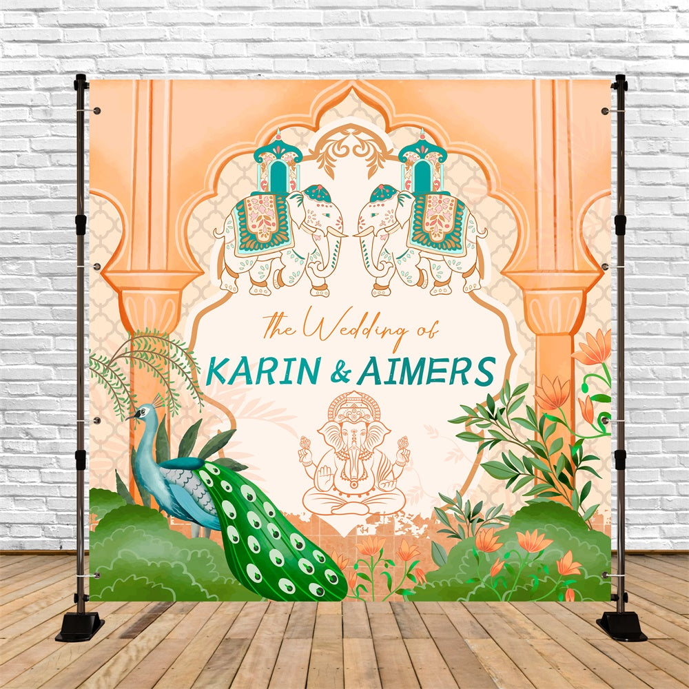 Toile de fond Mariage Indien Élégant Arche Éléphant Personnalisable LXX5-198