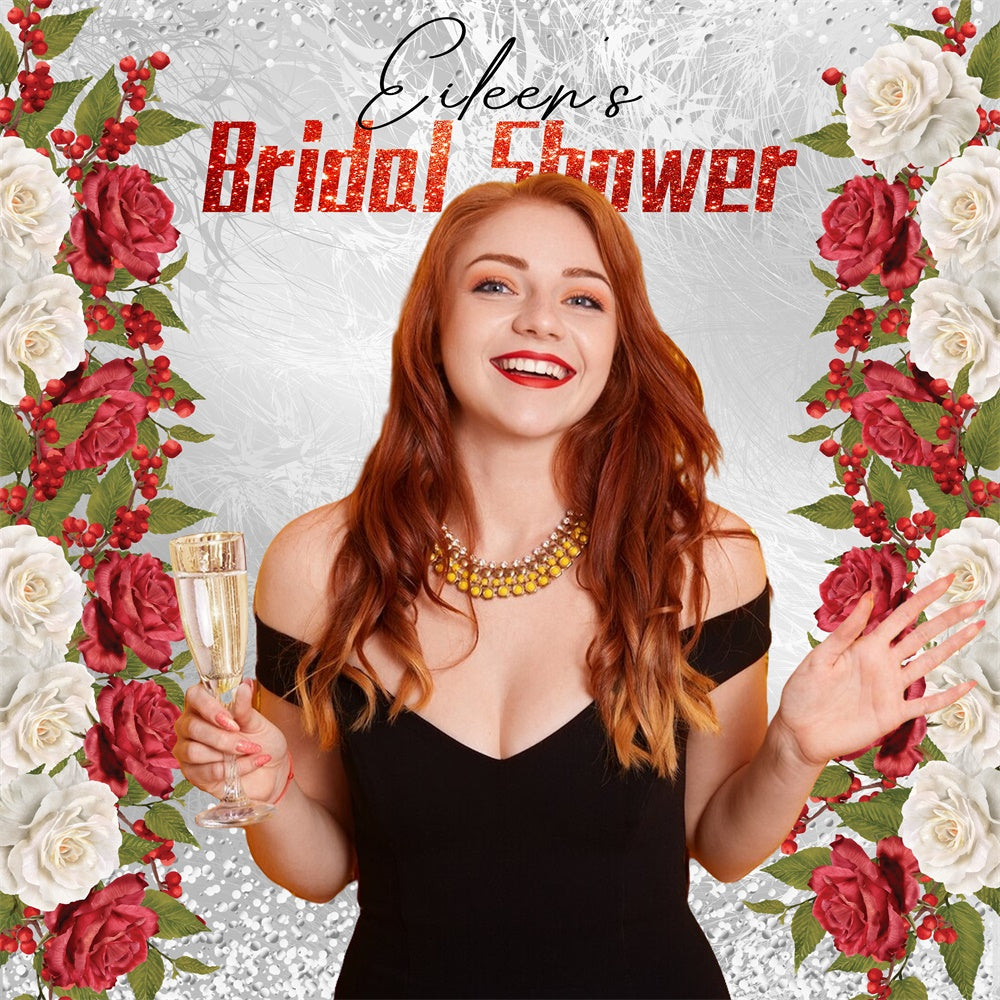 Toile de fond Bridal Shower Personnalisable Champagne Rose Rouge LXX5-200