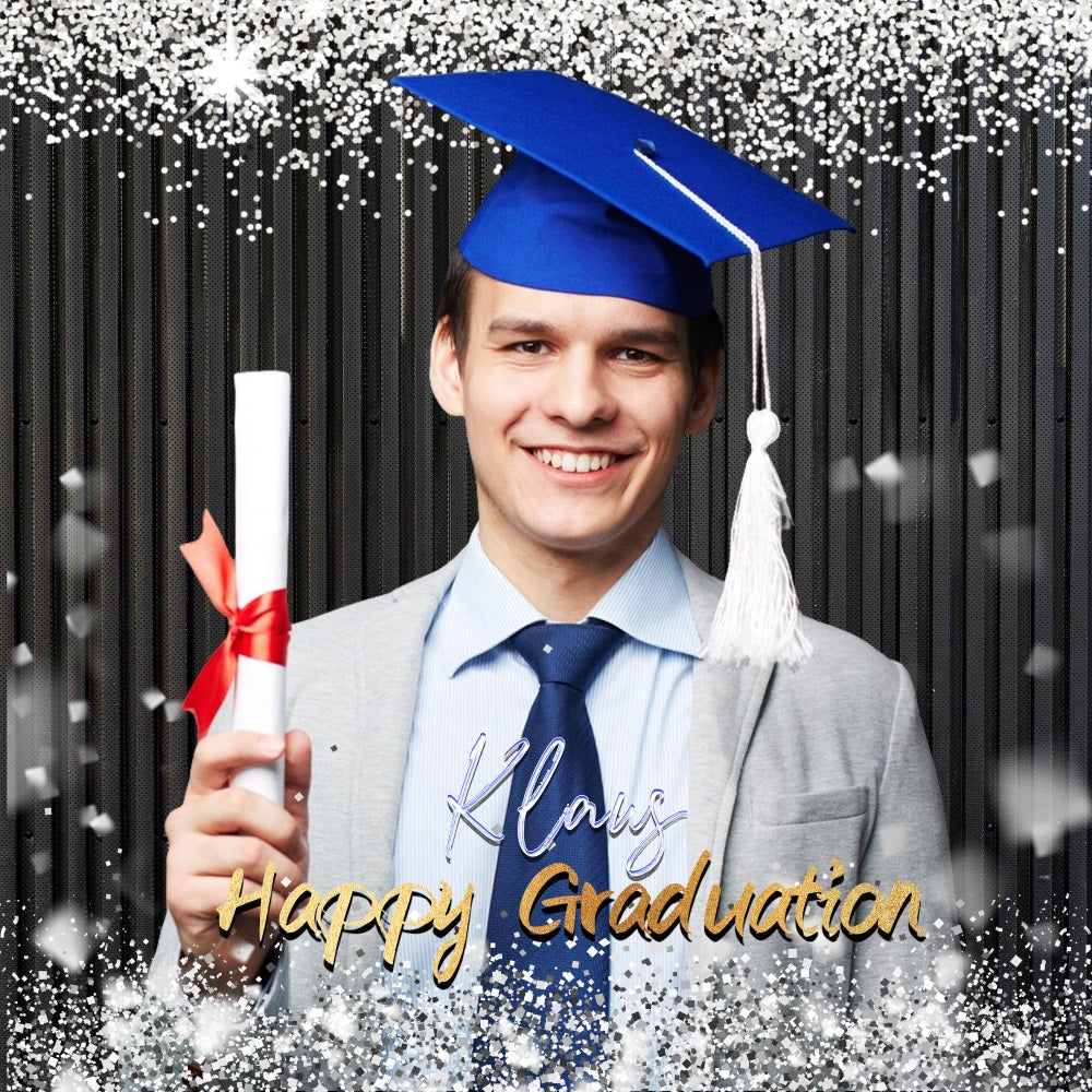 Toile de Fond de Graduation Paillettes Argent Personnalisée LXX5-208