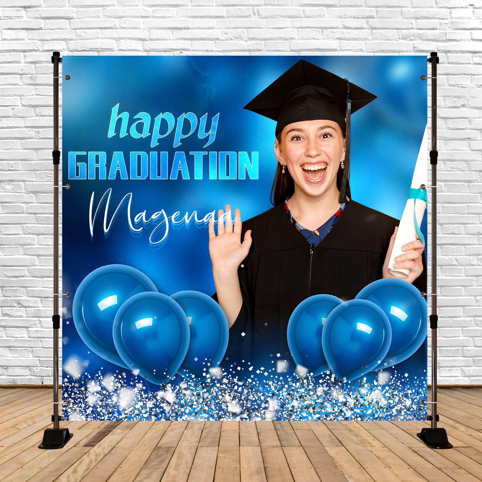 Toile de Fond de Graduation Bleu Célébration Ballon Personnalisée LXX5-213