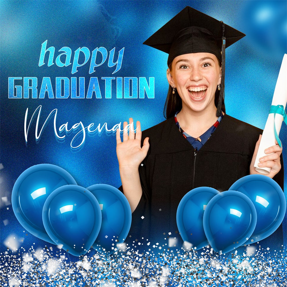 Toile de Fond de Graduation Bleu Célébration Ballon Personnalisée LXX5-213