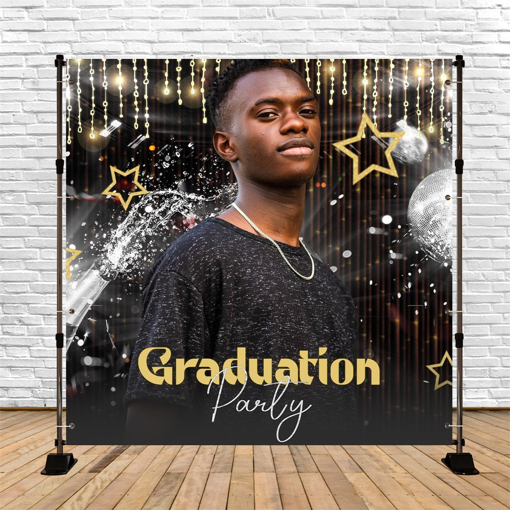 Toile de Fond de Graduation 2025 Poussière d’Étoiles Champagne Nuit Personnalisée LXX5-227